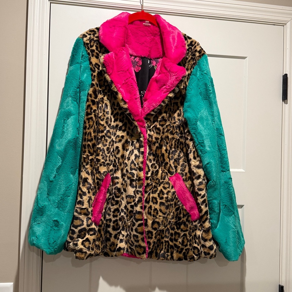 Ivy Jane Leopard Print Jacket with Pink and Teal Accents